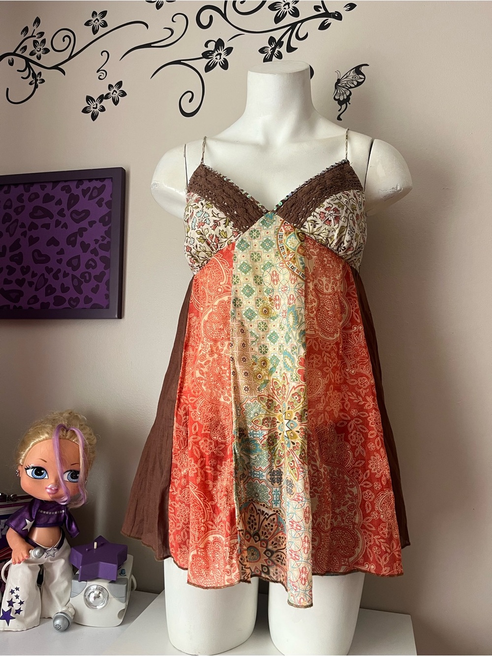 Girls Brown and Orange Patchwork Sundress